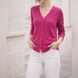 J.McLaughlin 100% Cashmere Cardigan Fuchsia Pink V-Neck Size L NWT